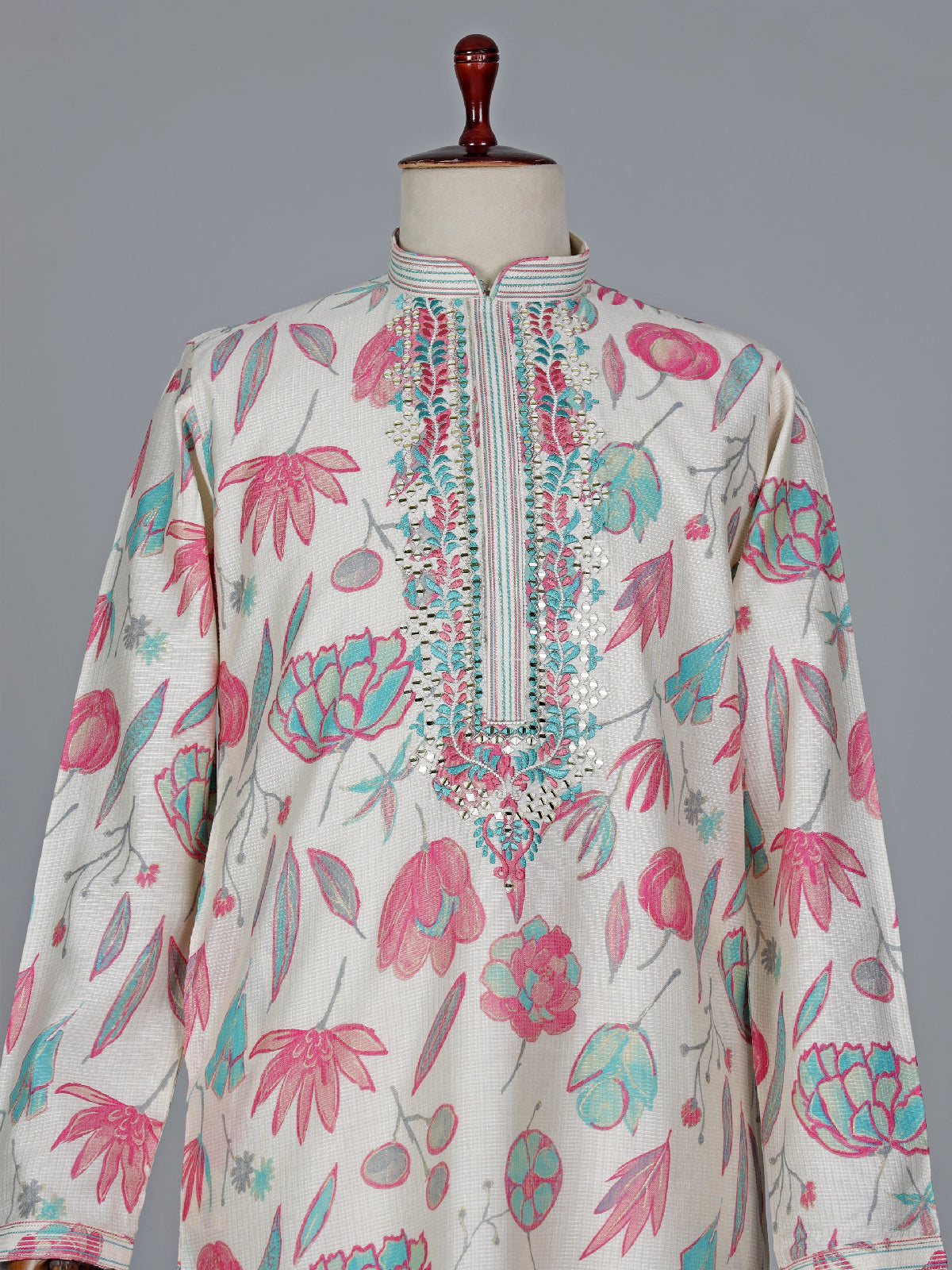 Pink and off white cotton silk kurta suit