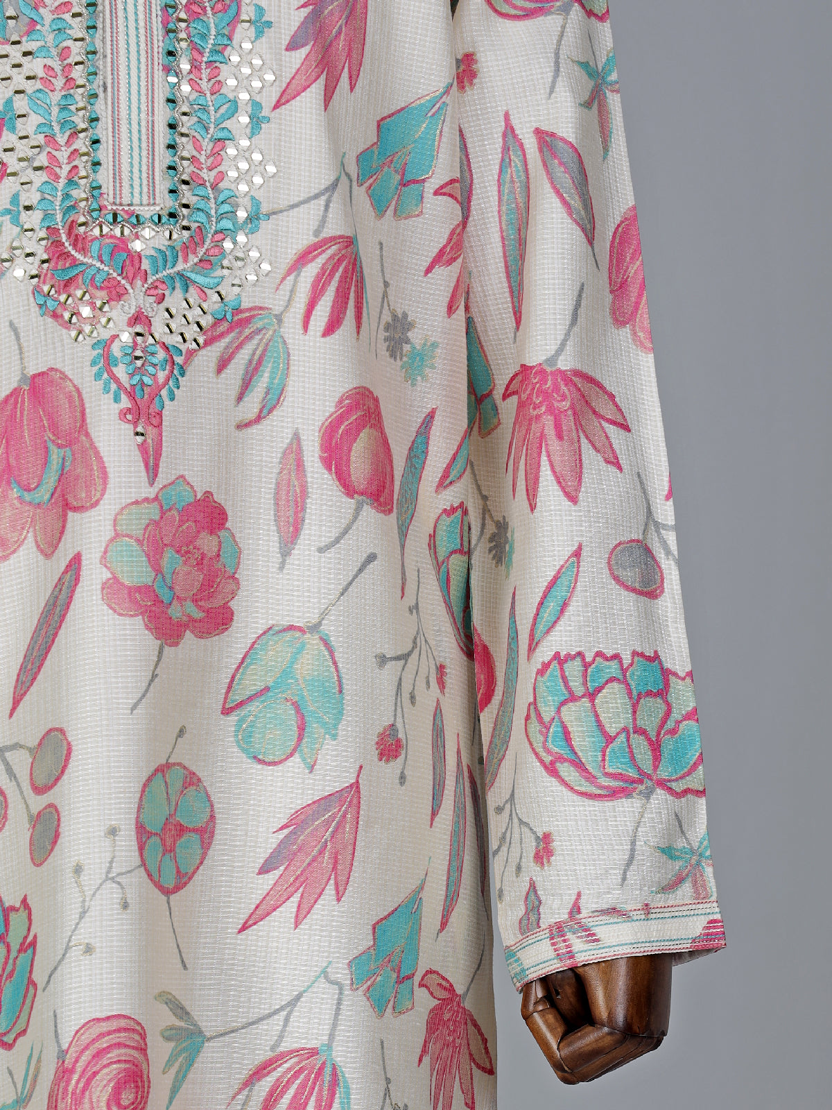 Pink and off white cotton silk kurta suit