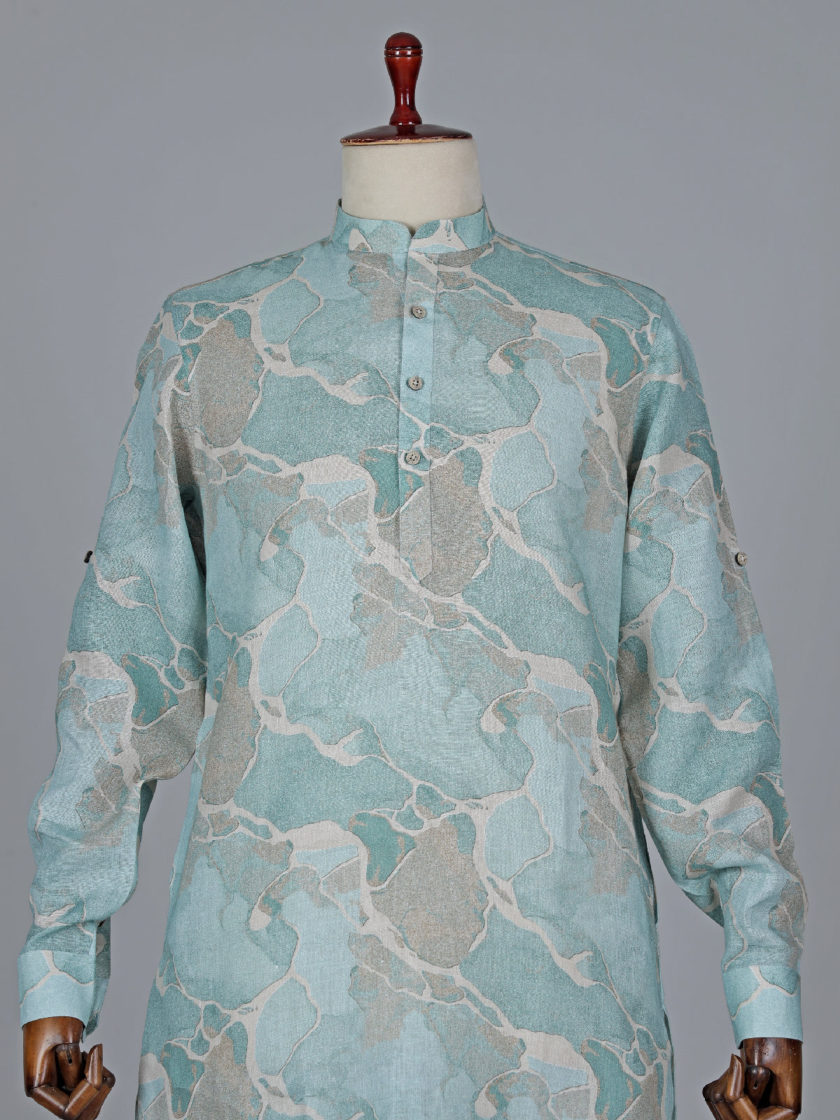 Printed cotton silk sky blue kurta suit