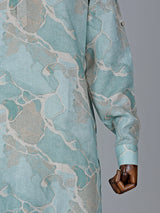 Printed cotton silk sky blue kurta suit