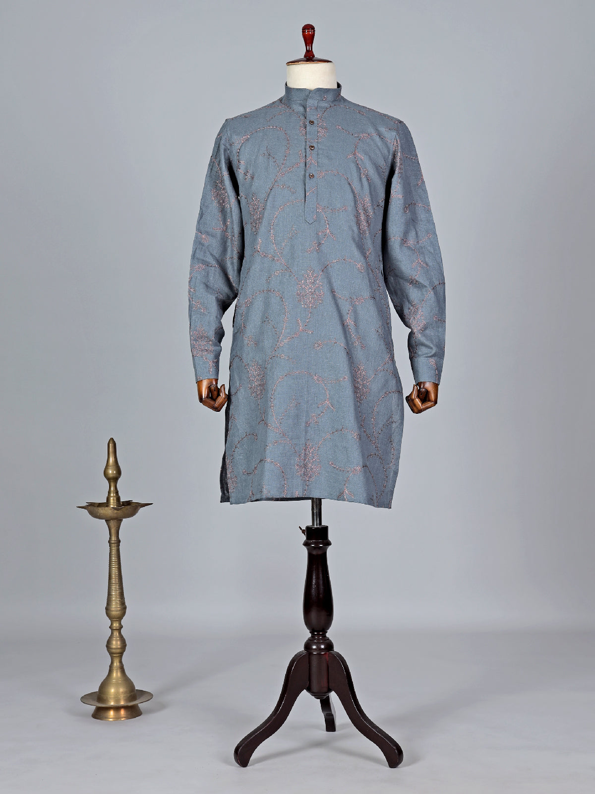 Grey cotton silk embroidery kurta suit