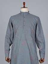 Grey cotton silk embroidery kurta suit