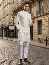 Pista green cotton embroidery kurta suit for mens