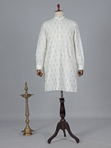 Pista green cotton embroidery kurta suit for mens