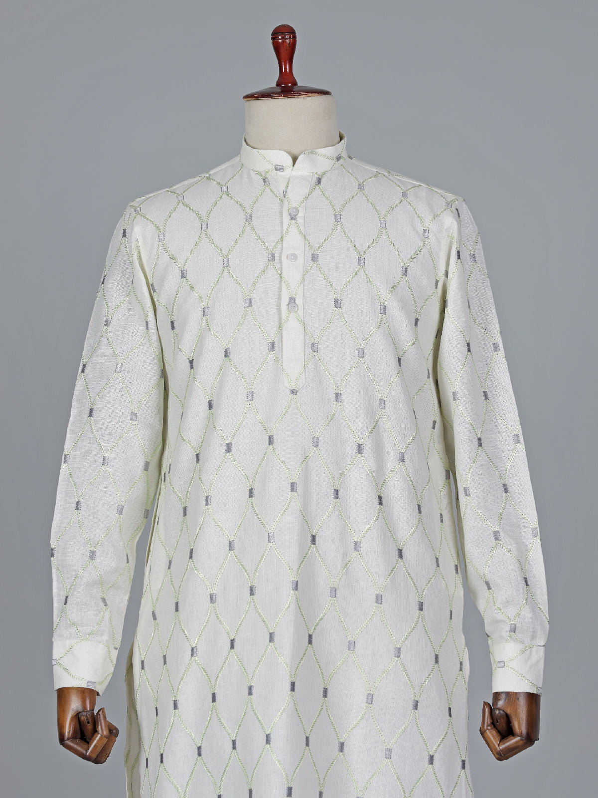 Pista green cotton embroidery kurta suit for mens
