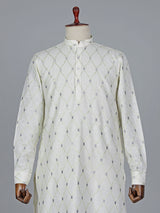 Pista green cotton embroidery kurta suit for mens