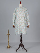 Leaf printed cotton sky blue kurta suit