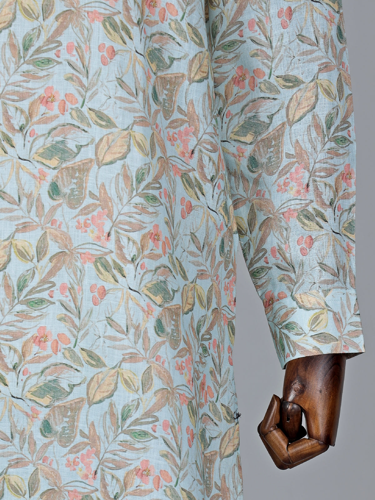 Leaf printed cotton sky blue kurta suit