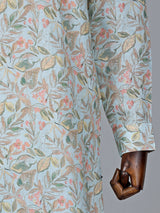Leaf printed cotton sky blue kurta suit