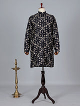 Black printed cotton kurta suit for mens festive wear