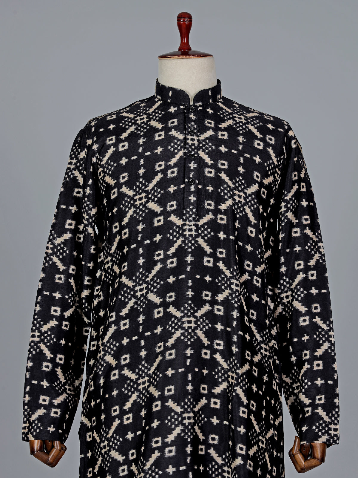 Black printed cotton kurta suit for mens festive wear