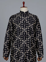 Black printed cotton kurta suit for mens festive wear