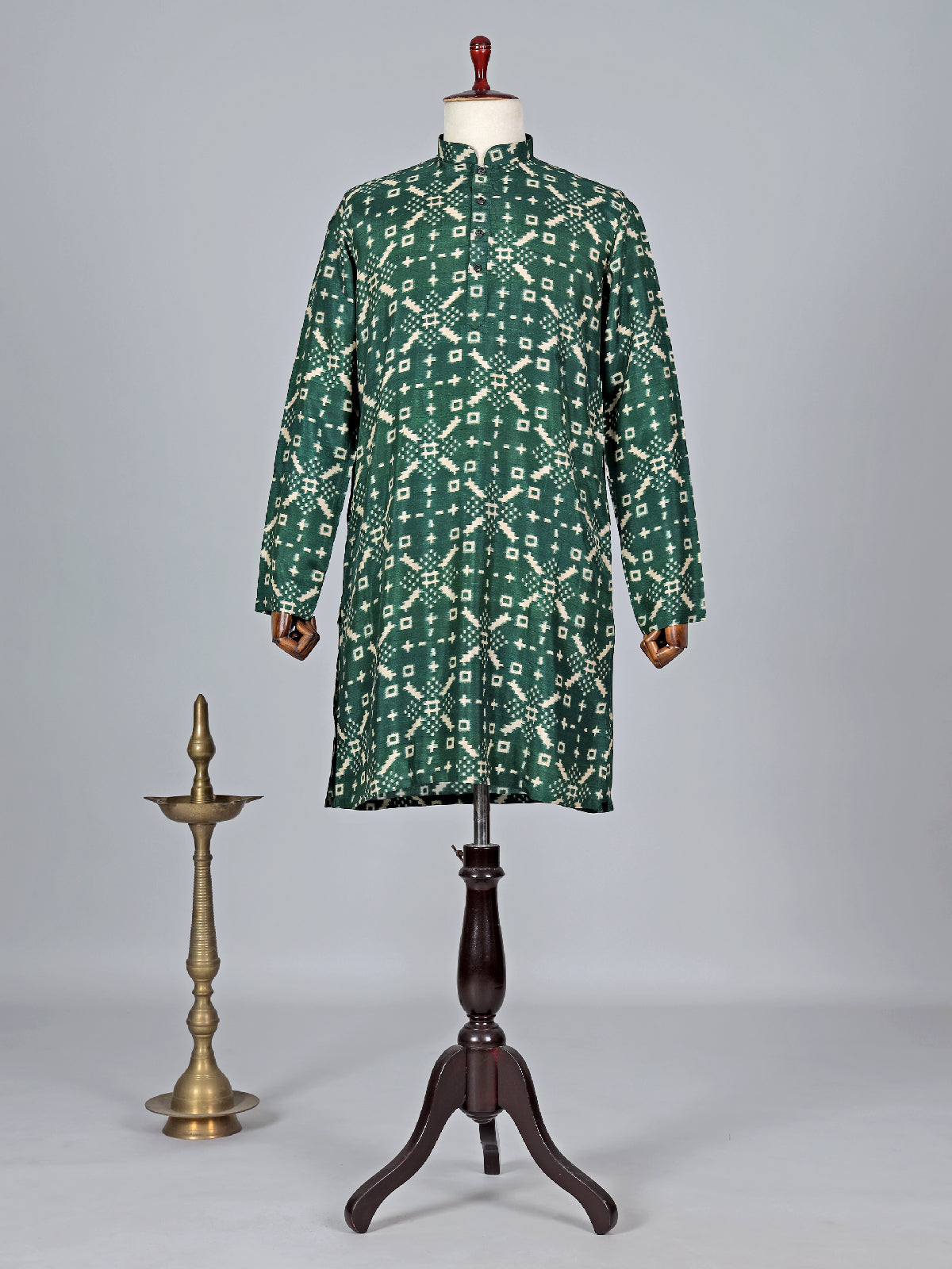 Printed cotton dark green kurta suit