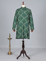 Printed cotton dark green kurta suit
