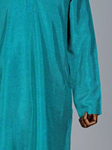 Light printed rama blue silk kurta suit