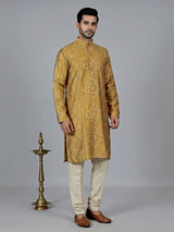 Dusty yellow silk printed kurta suit