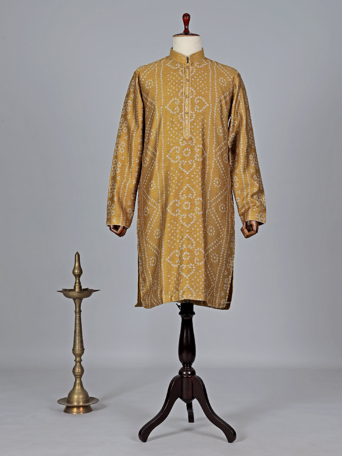 Dusty yellow silk printed kurta suit