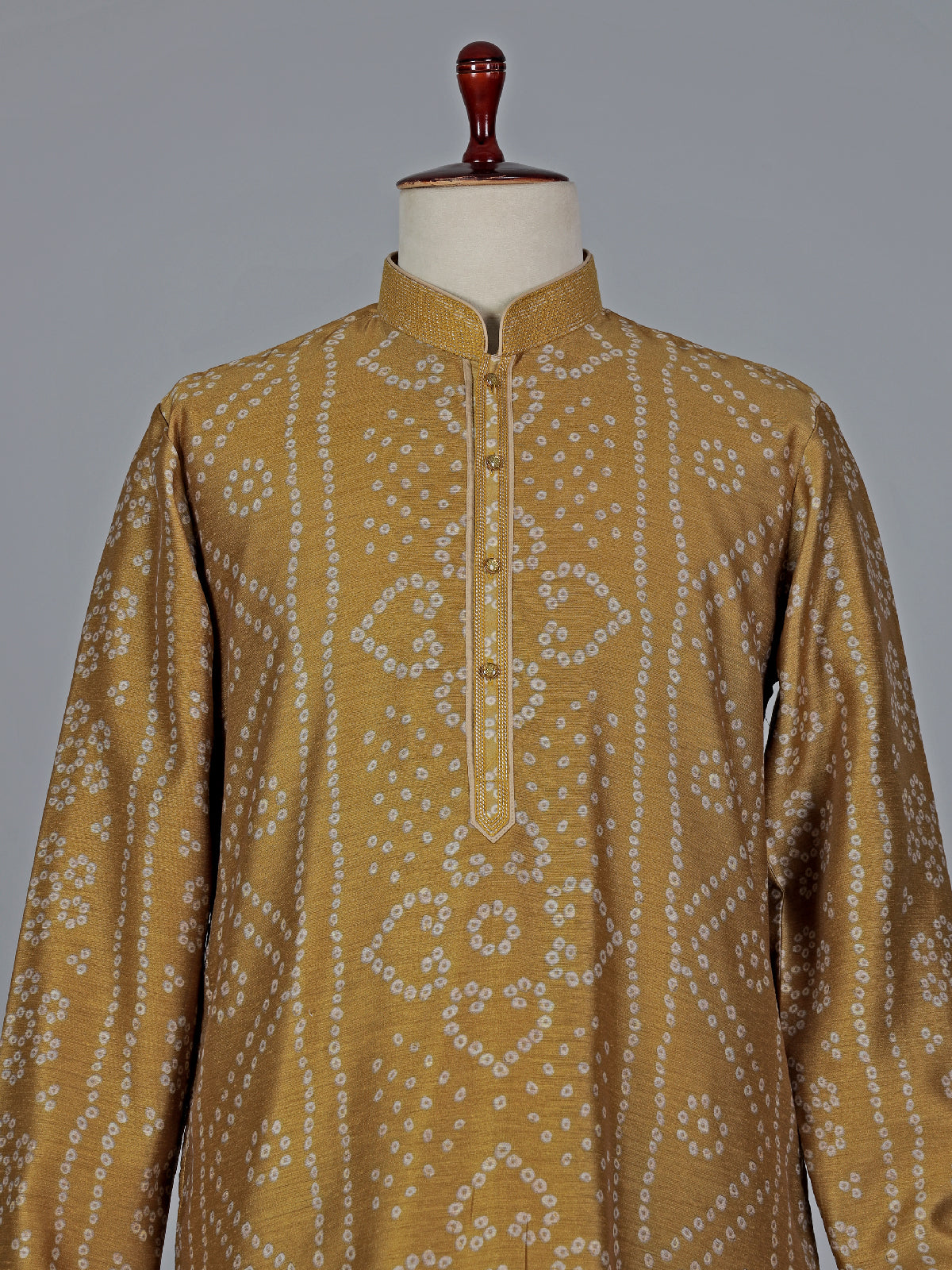 Dusty yellow silk printed kurta suit