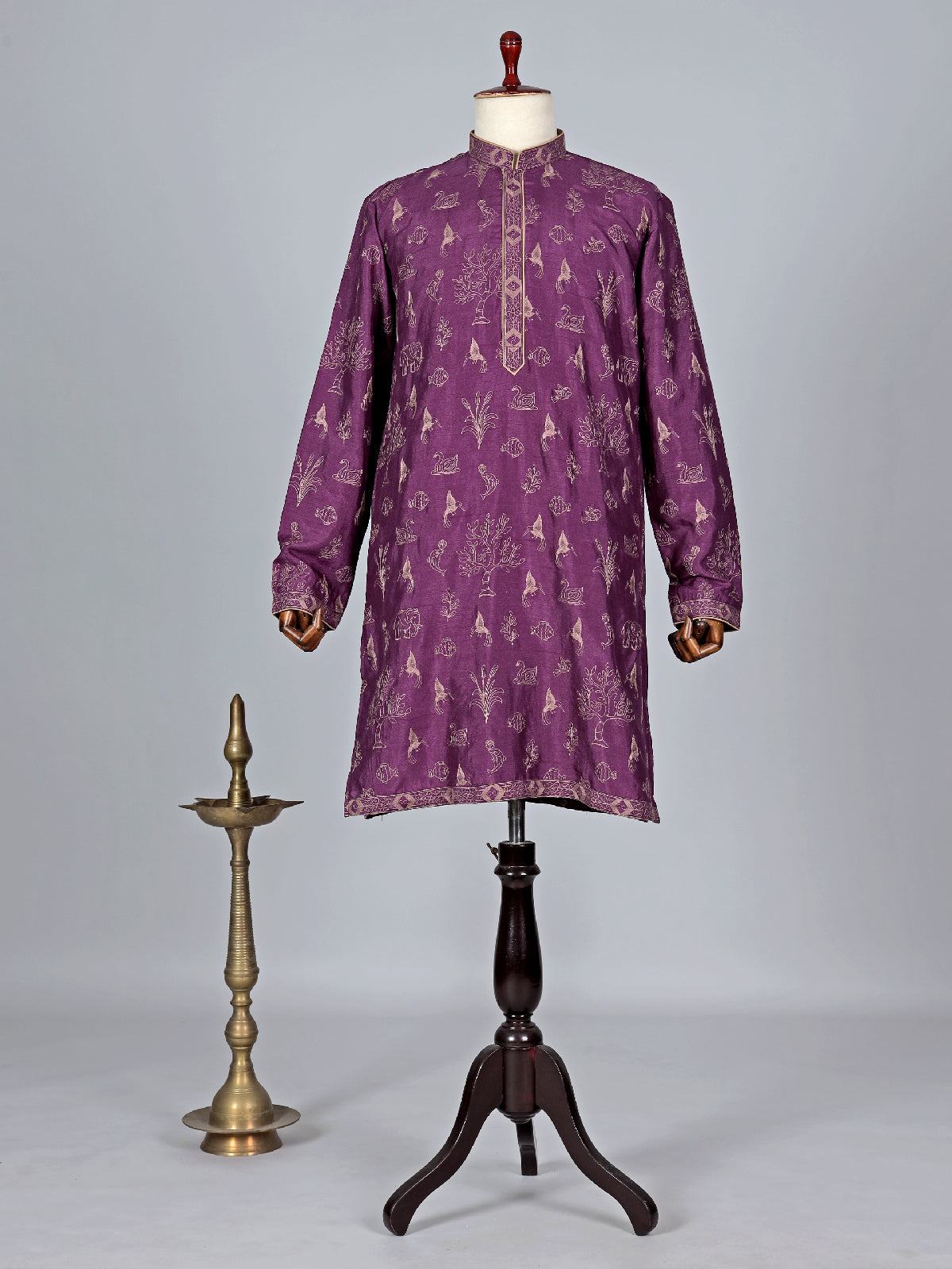 Wine raw silk embroidery kurta suit