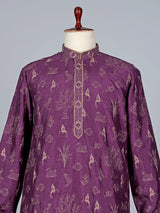 Wine raw silk embroidery kurta suit