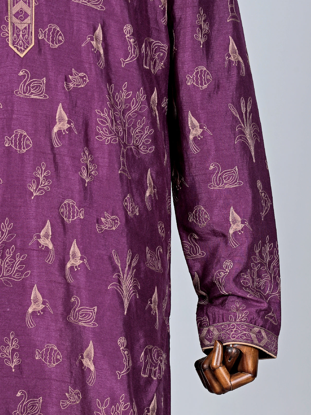 Wine raw silk embroidery kurta suit