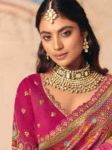 Rani pink peacock elephant motif banarasi patola drape
