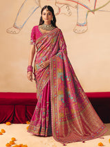 Rani pink peacock elephant motif banarasi patola drape