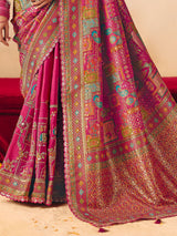 Rani pink peacock elephant motif banarasi patola drape