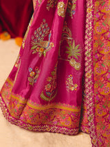 Magenta pink lotus peacock motif banarasi silk treasure