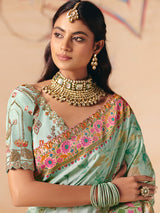 Blue white shaded peacock design banarasi silk grace