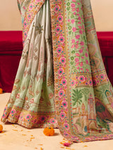 Blue white shaded peacock design banarasi silk grace