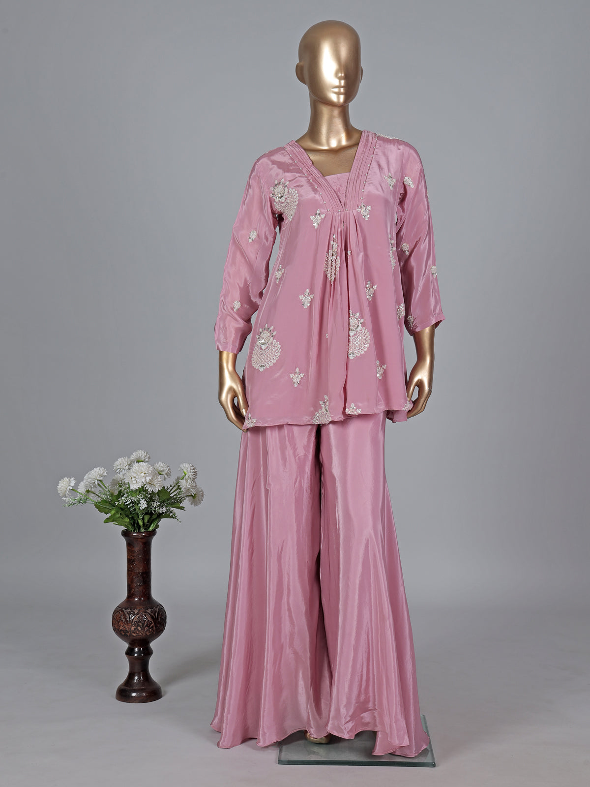 Rose pink georgette silk embroidered salwar suit