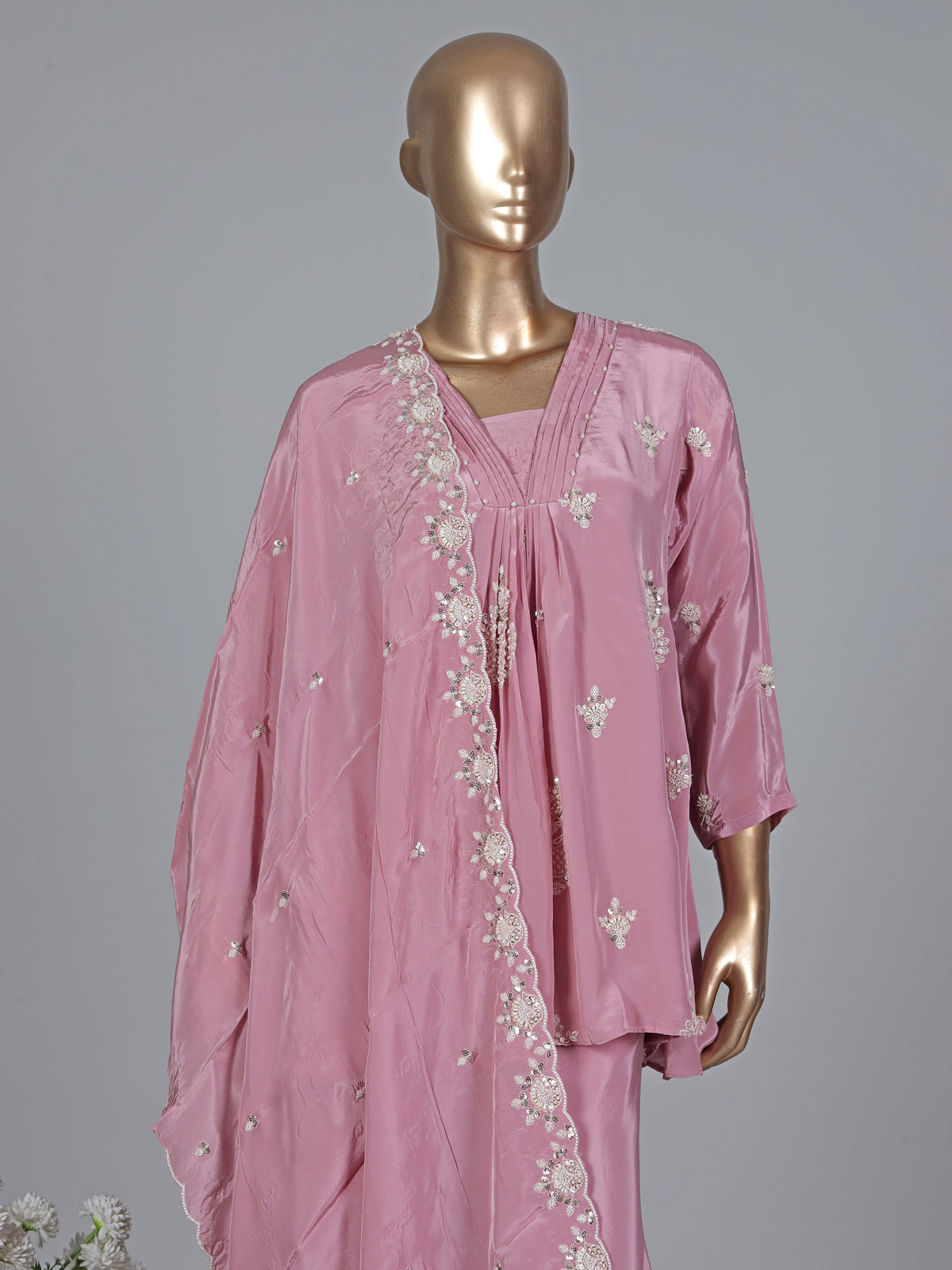 Rose pink georgette silk embroidered salwar suit