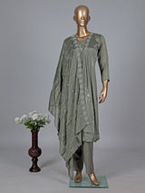 Green satin georgette silk anarkali pant salwar suit