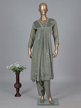 Green satin georgette silk anarkali pant salwar suit