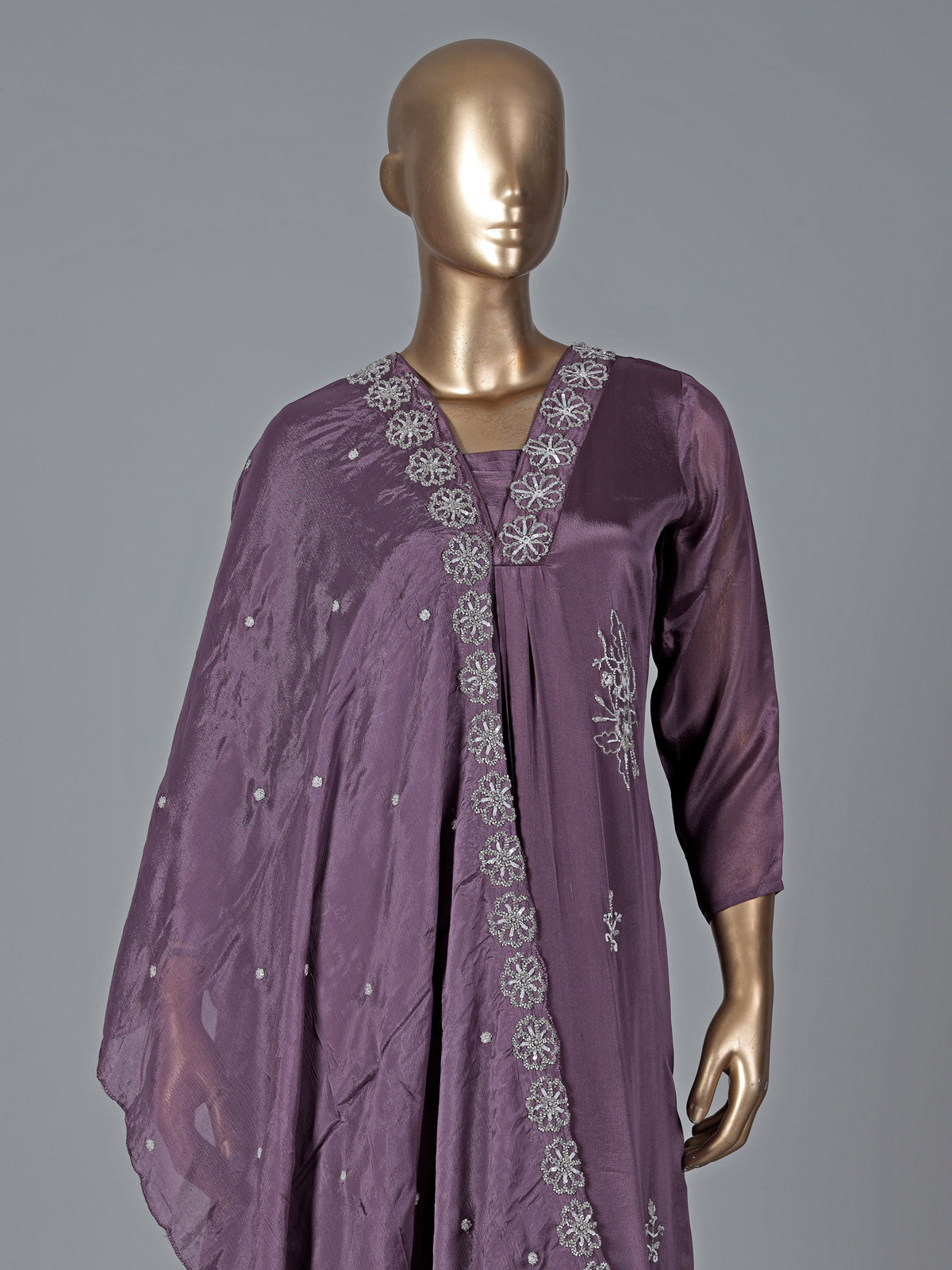 Purple satin georgette silk anarkali salwar suit