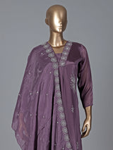 Purple satin georgette silk anarkali salwar suit
