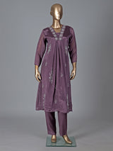 Purple satin georgette silk anarkali salwar suit