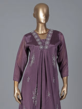 Purple satin georgette silk anarkali salwar suit