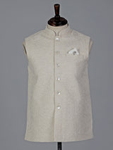 Off white cotton silk embroidered mens waistcoat