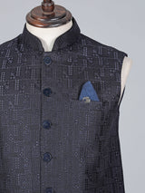 Blue cotton silk thread detailed waistcoat with classic appeal