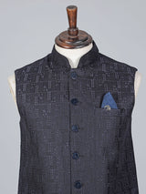 Blue cotton silk thread detailed waistcoat with classic appeal