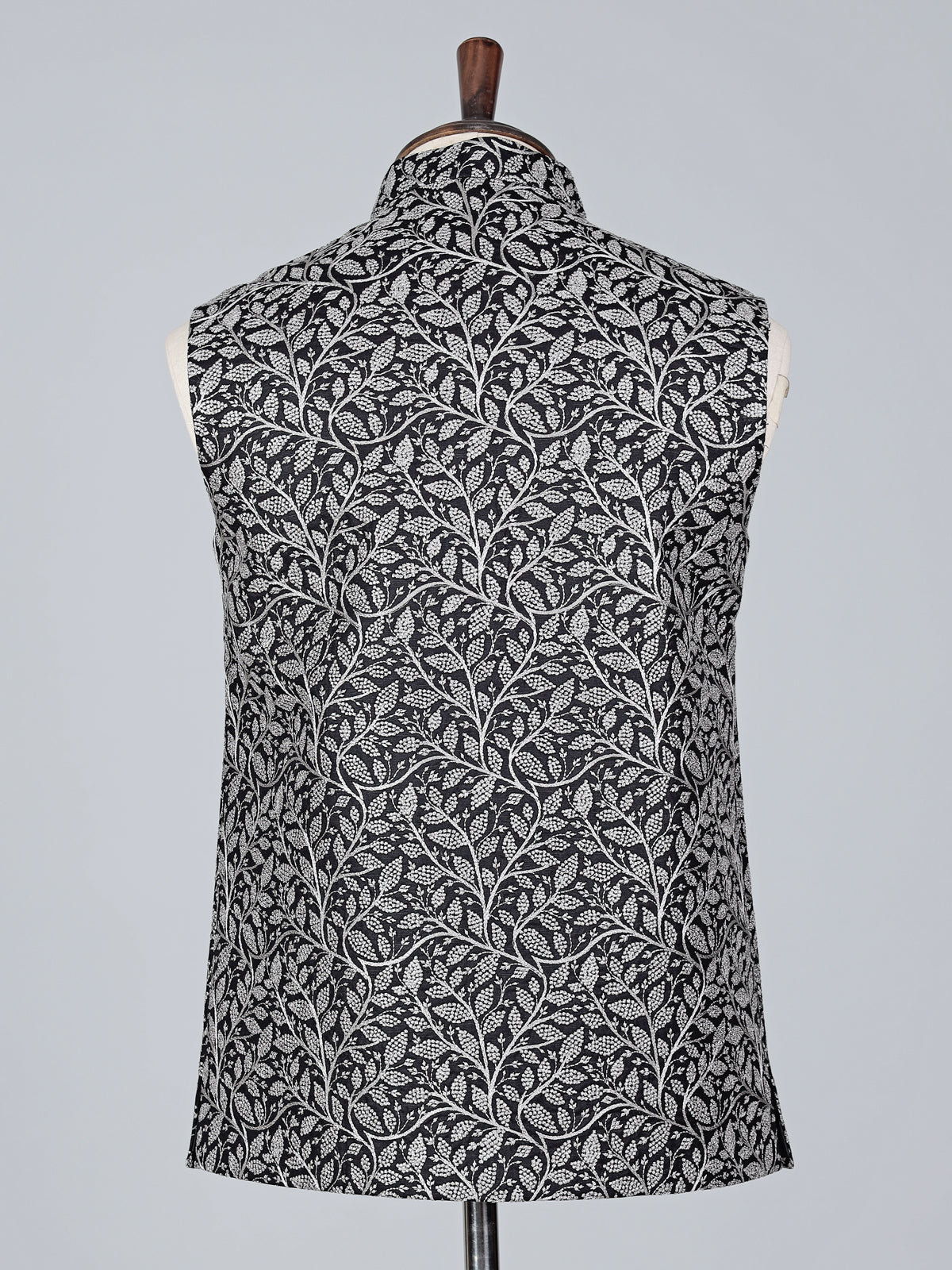 Black cotton silk embroidered waistcoat in regal finish