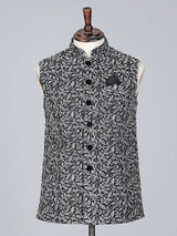 Black cotton silk embroidered waistcoat in regal finish