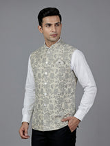 Cream cotton silk zari highlighted ethnic waistcoat