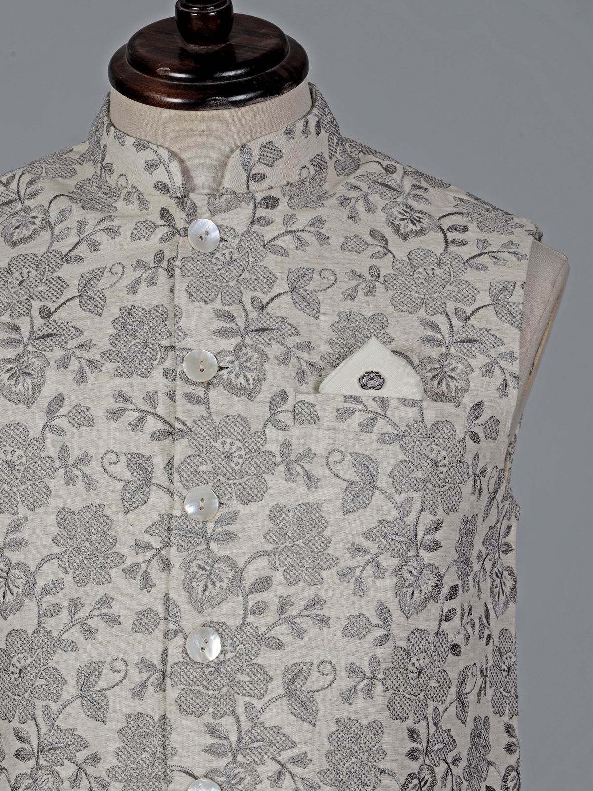 Cream cotton silk zari highlighted ethnic waistcoat