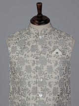 Cream cotton silk zari highlighted ethnic waistcoat