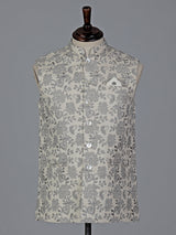 Cream cotton silk zari highlighted ethnic waistcoat
