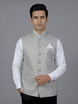 Beige chanderi silk waistcoat with sequins embroidery accent