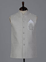 Beige chanderi silk waistcoat with sequins embroidery accent